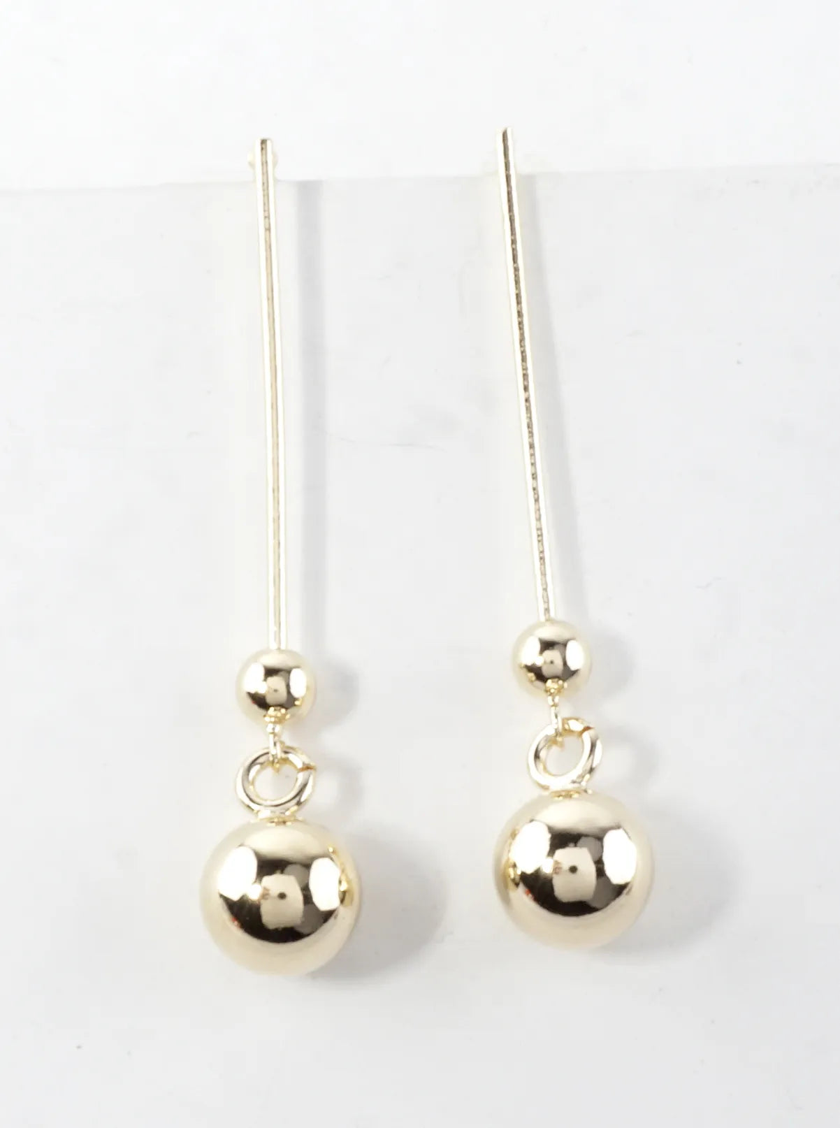 Thin Brass Bar Linear Dangle Drop Earrings Balls