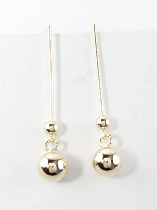 Thin Brass Bar Linear Dangle Drop Earrings Balls