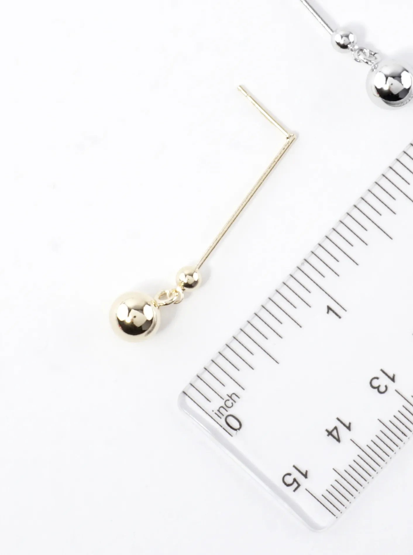 Thin Brass Bar Linear Dangle Drop Earrings Balls