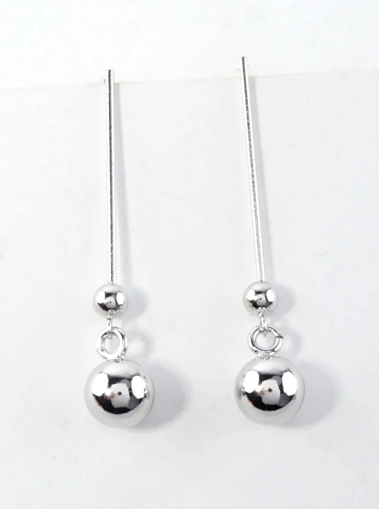 Thin Brass Bar Linear Dangle Drop Earrings Balls