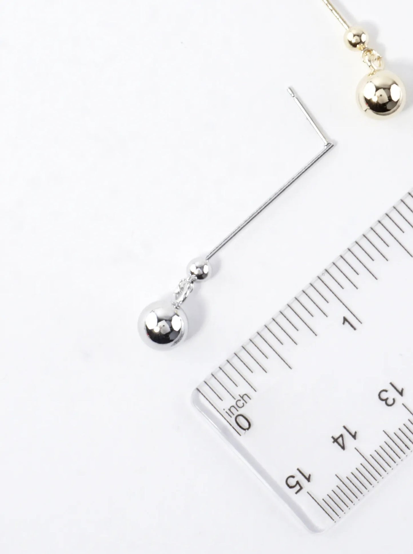 Thin Brass Bar Linear Dangle Drop Earrings Balls
