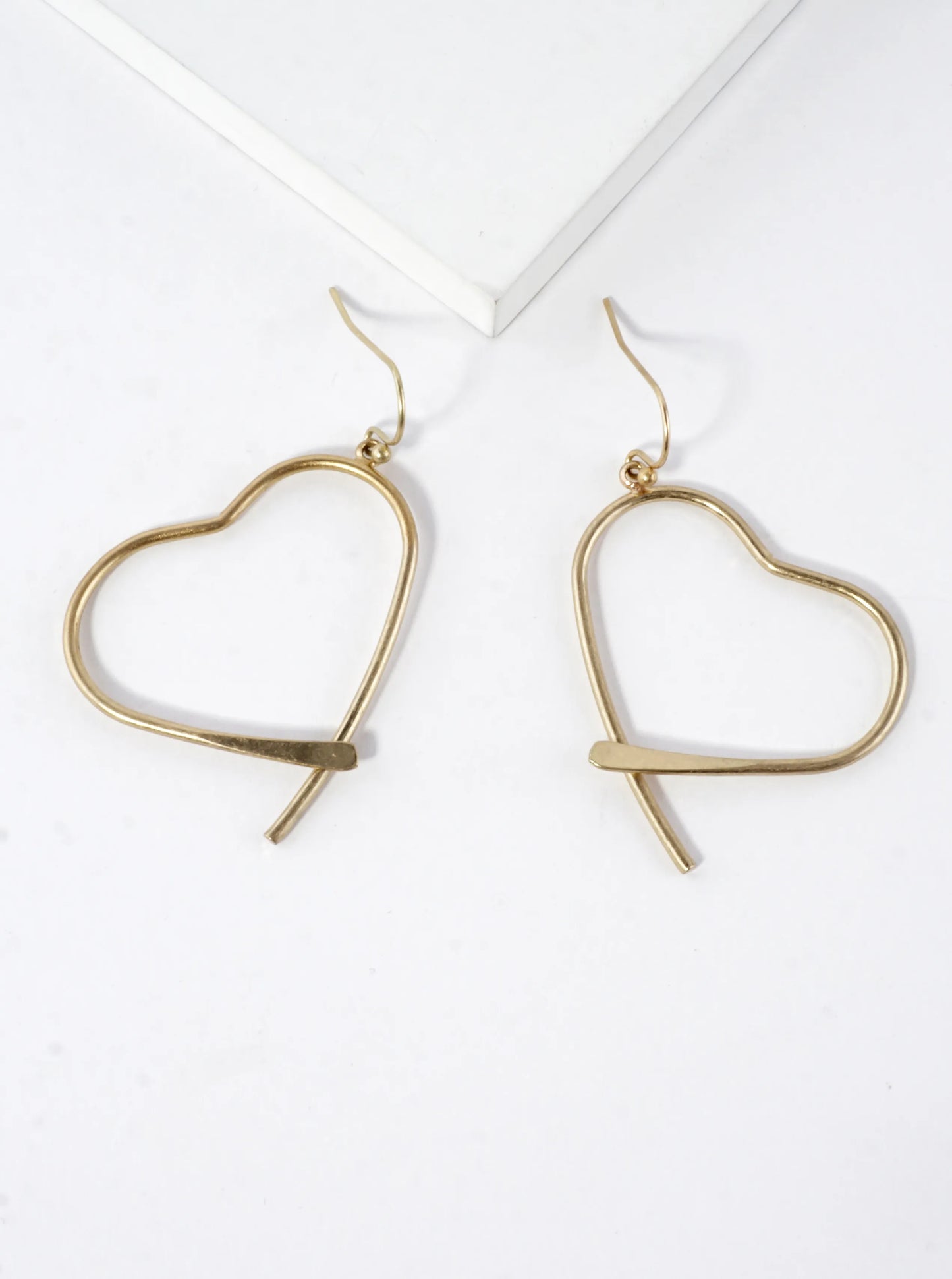 Thin Brass Heart Drop Earrings