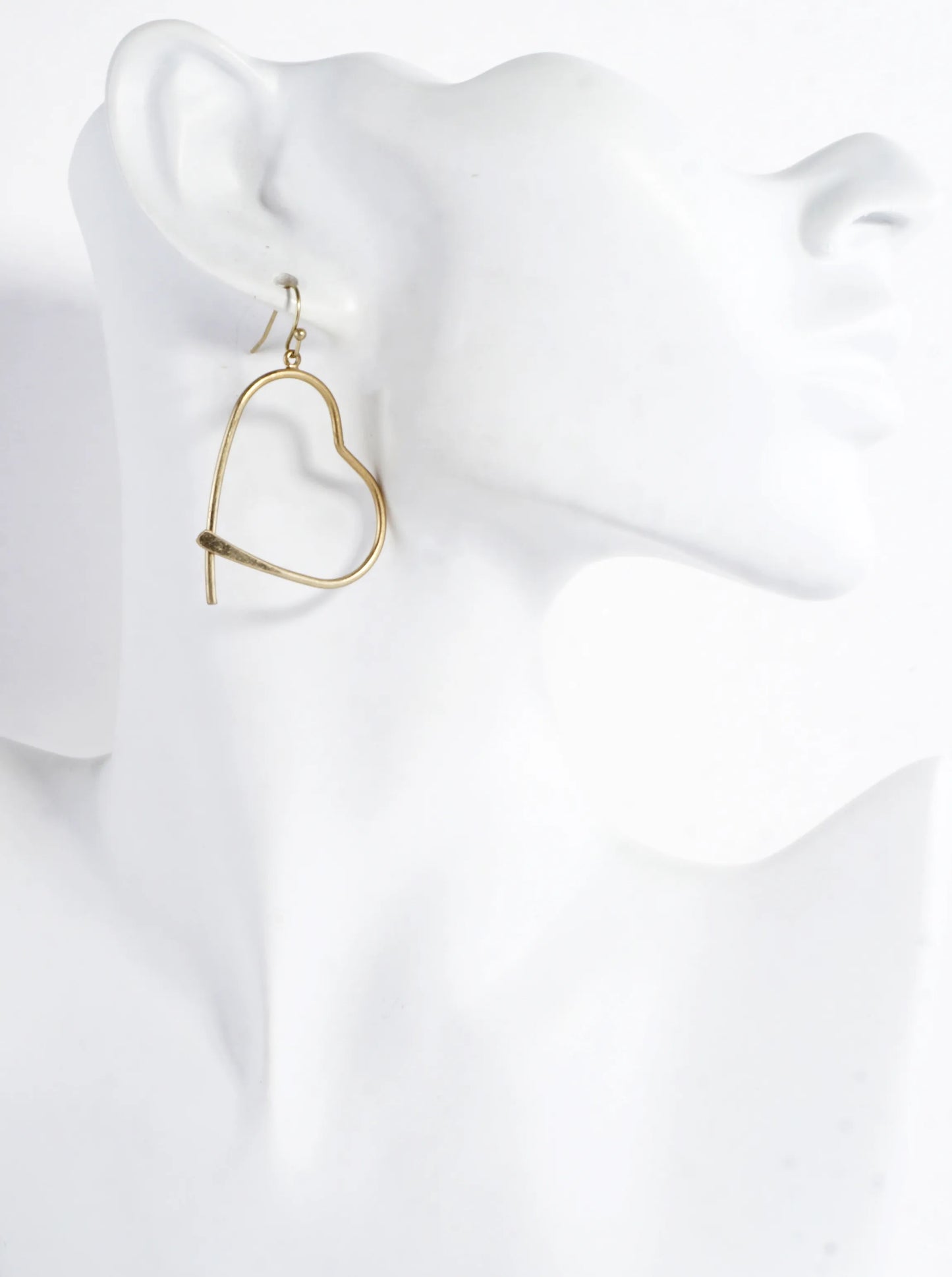 Thin Brass Heart Drop Earrings