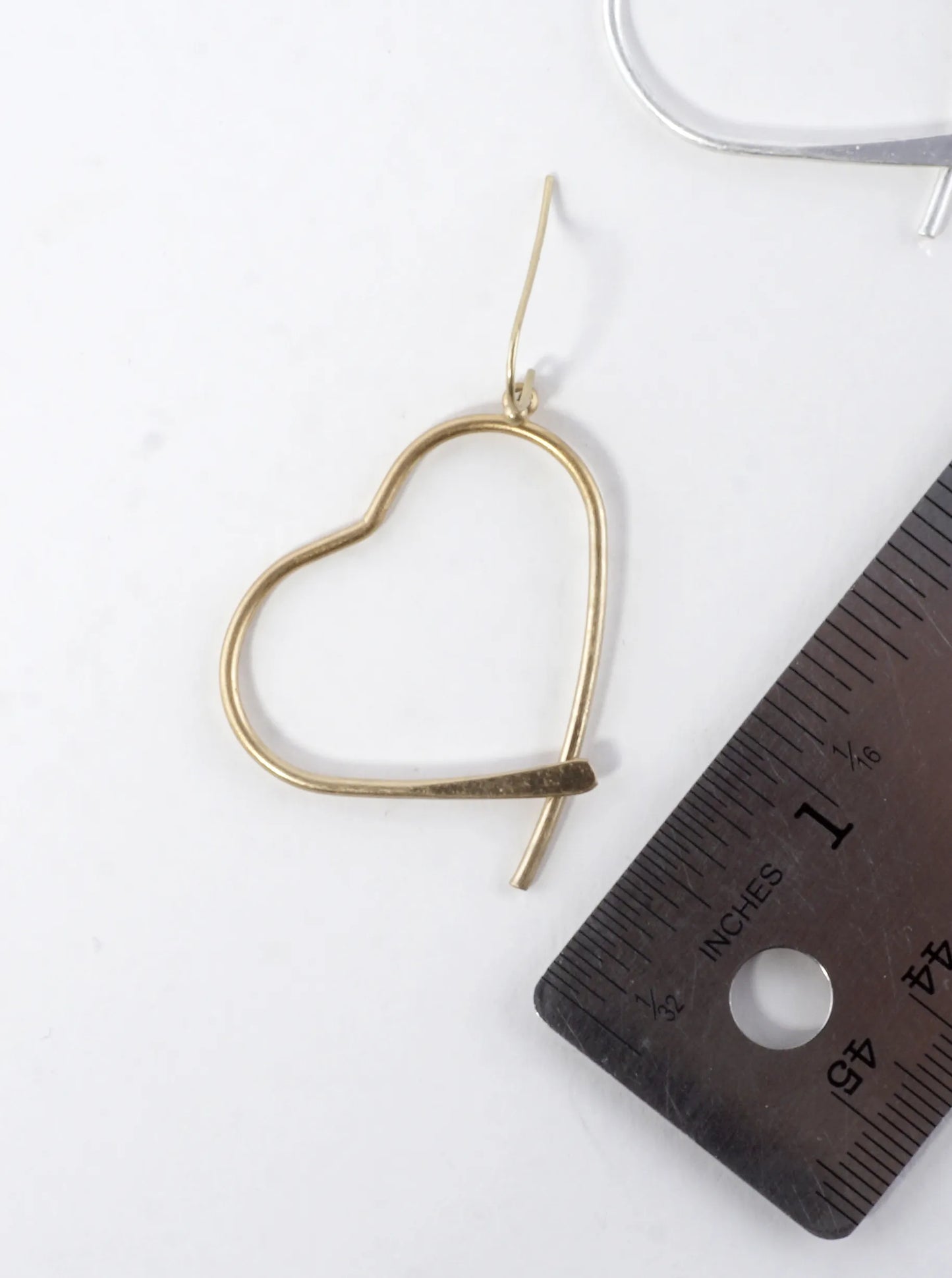 Thin Brass Heart Drop Earrings