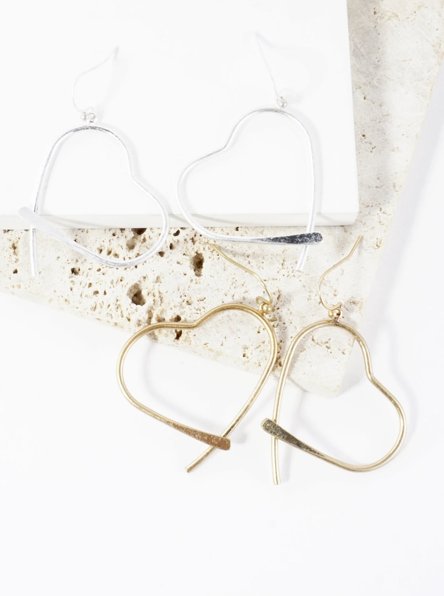 Thin Brass Heart Drop Earrings