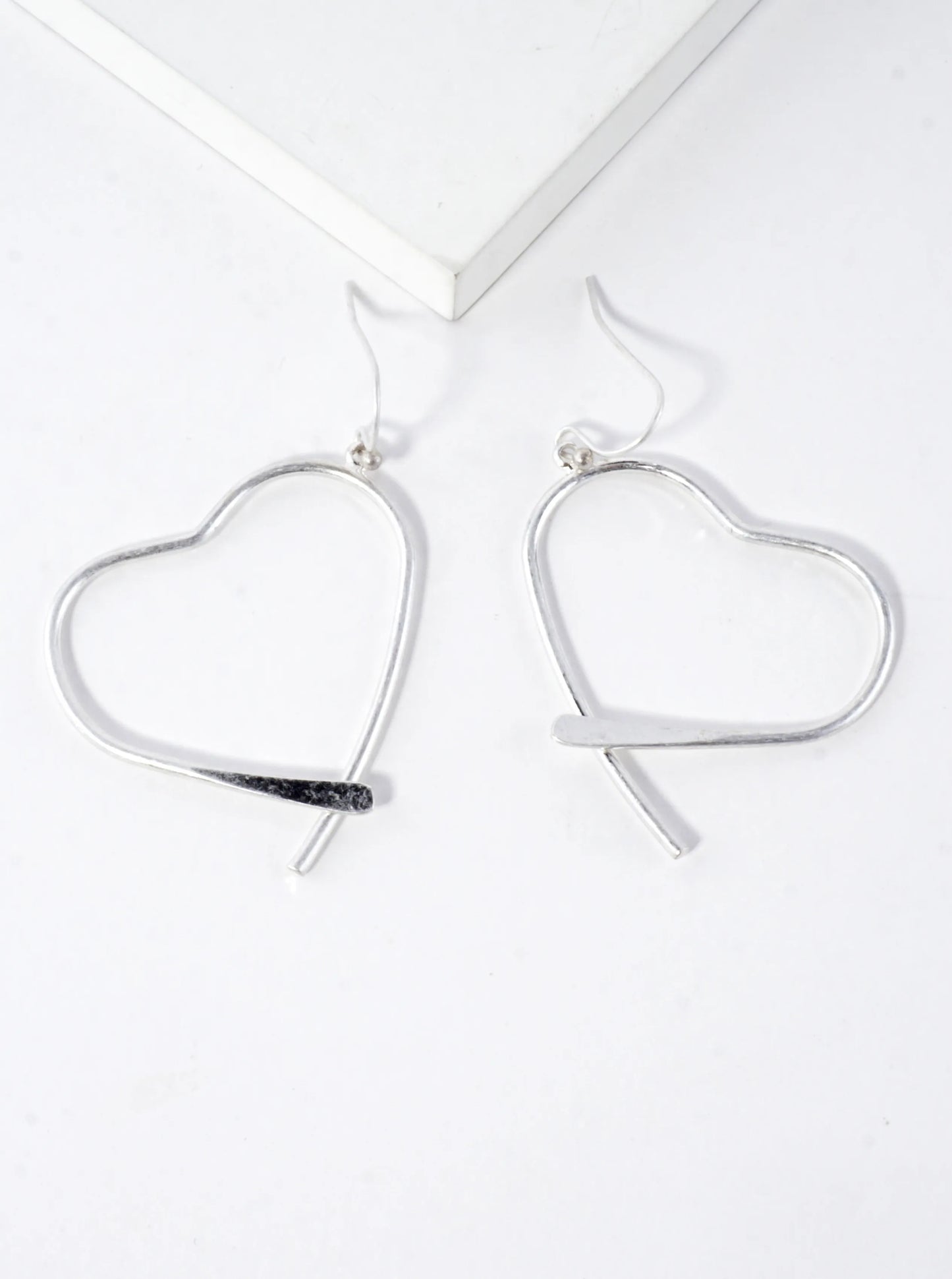 Thin Brass Heart Drop Earrings