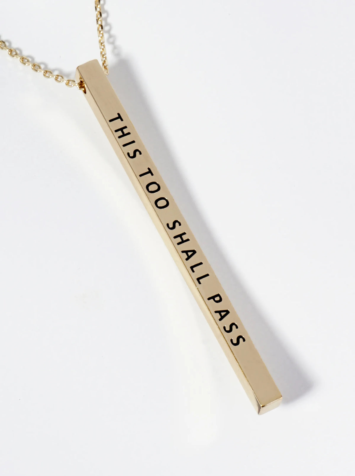 This Too Shall Pass Engraved Vertical Bar Pendant Inspirational Necklace