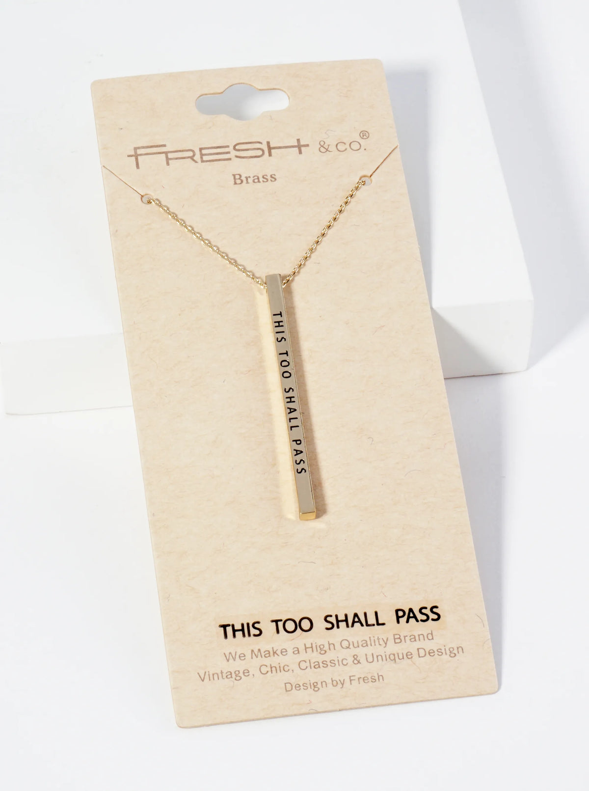 This Too Shall Pass Engraved Vertical Bar Pendant Inspirational Necklace