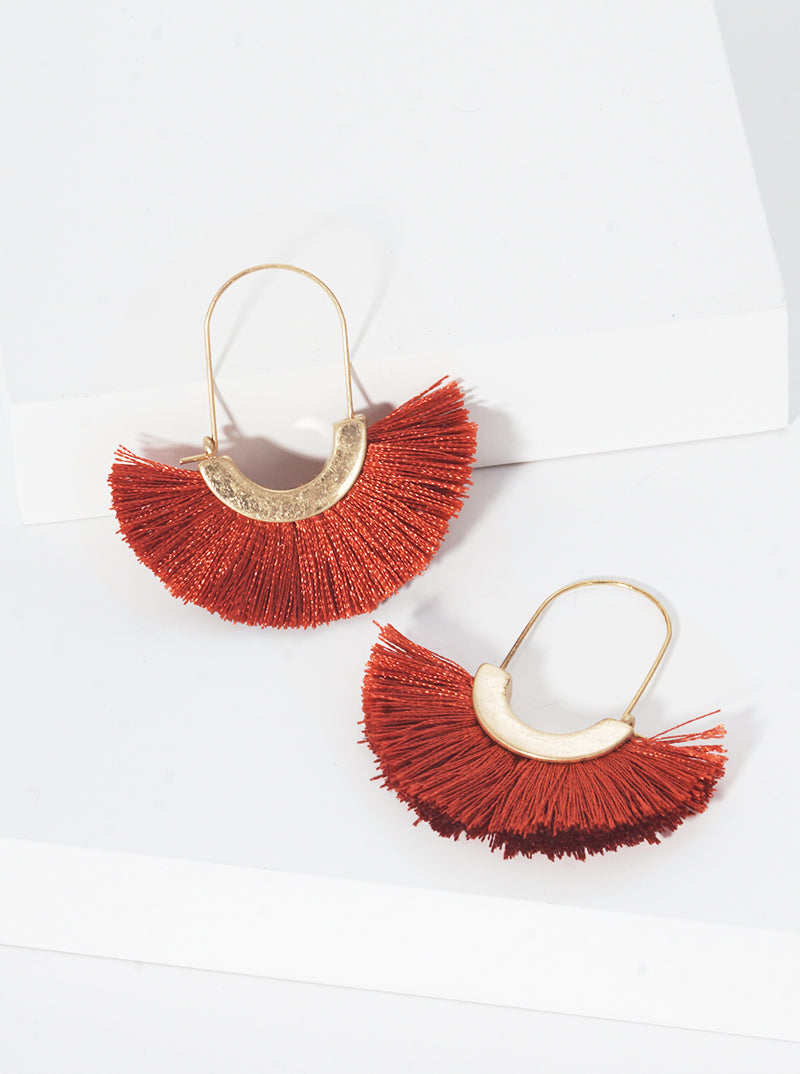 Thread Fan Tassel Accent Steel Wire Earrings