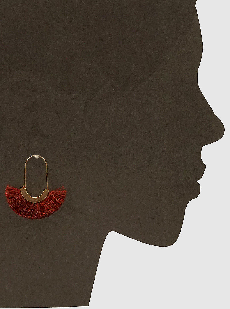 Thread Fan Tassel Accent Steel Wire Earrings
