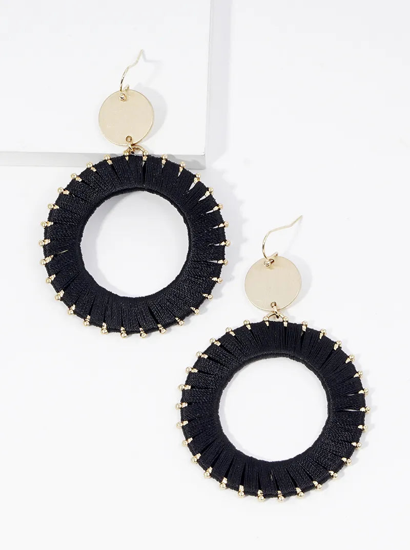 Thread Wrapped Circle Drop Dangle Earrings