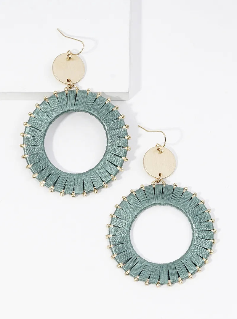 Thread Wrapped Circle Drop Dangle Earrings