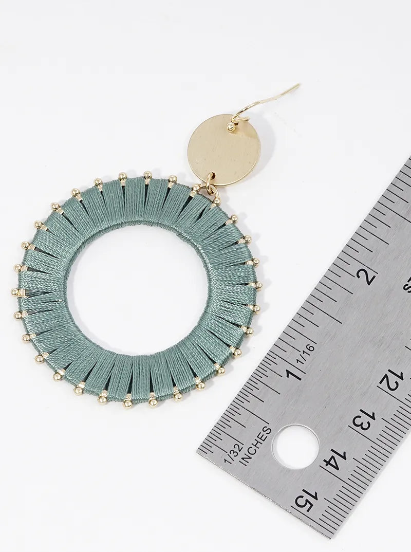 Thread Wrapped Circle Drop Dangle Earrings