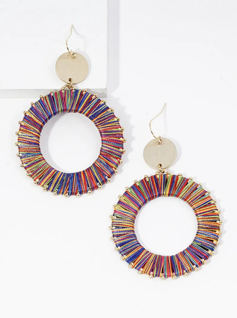Thread Wrapped Circle Drop Dangle Earrings