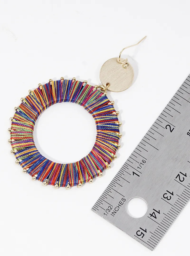Thread Wrapped Circle Drop Dangle Earrings