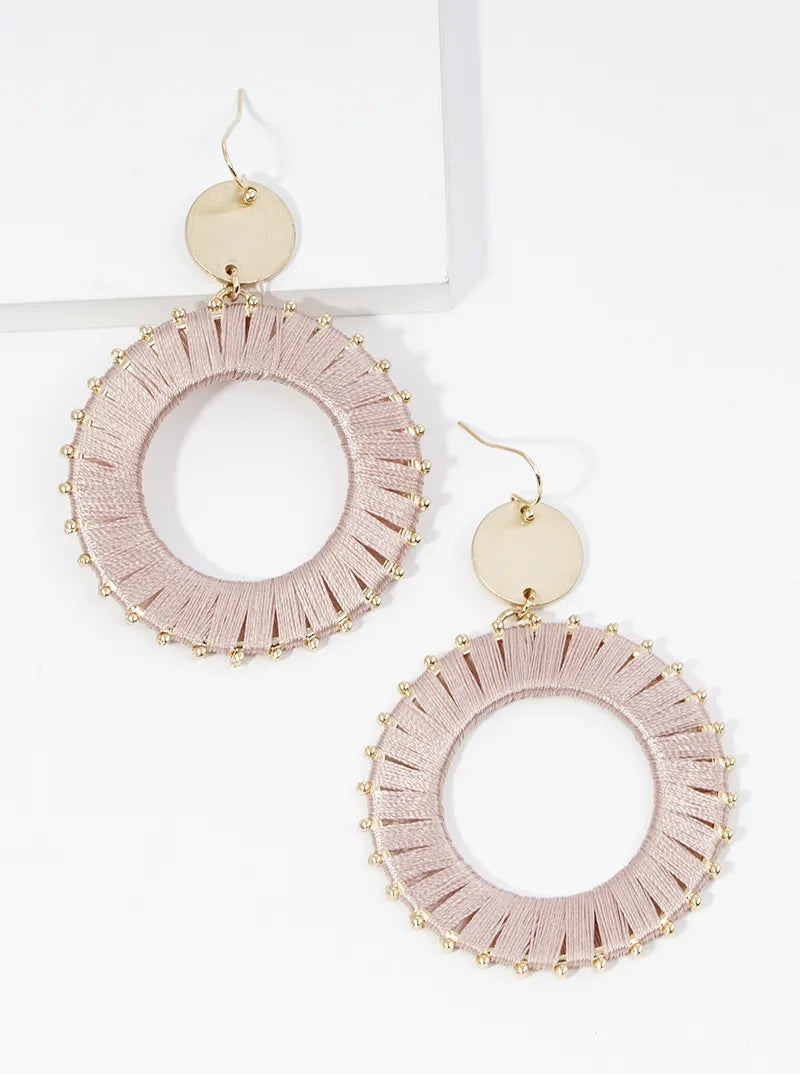 Thread Wrapped Circle Drop Dangle Earrings