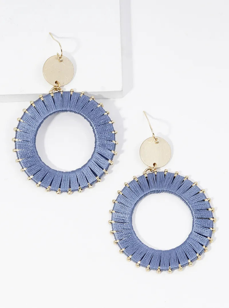 Thread Wrapped Circle Drop Dangle Earrings