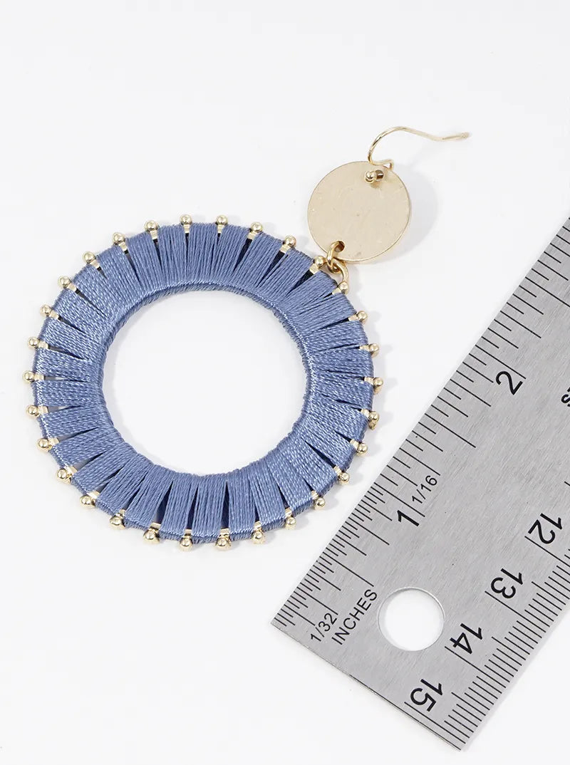 Thread Wrapped Circle Drop Dangle Earrings