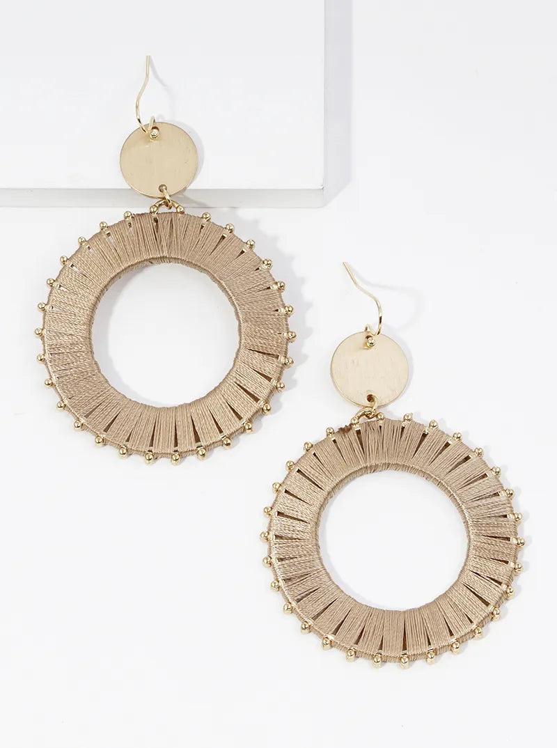 Thread Wrapped Circle Drop Dangle Earrings