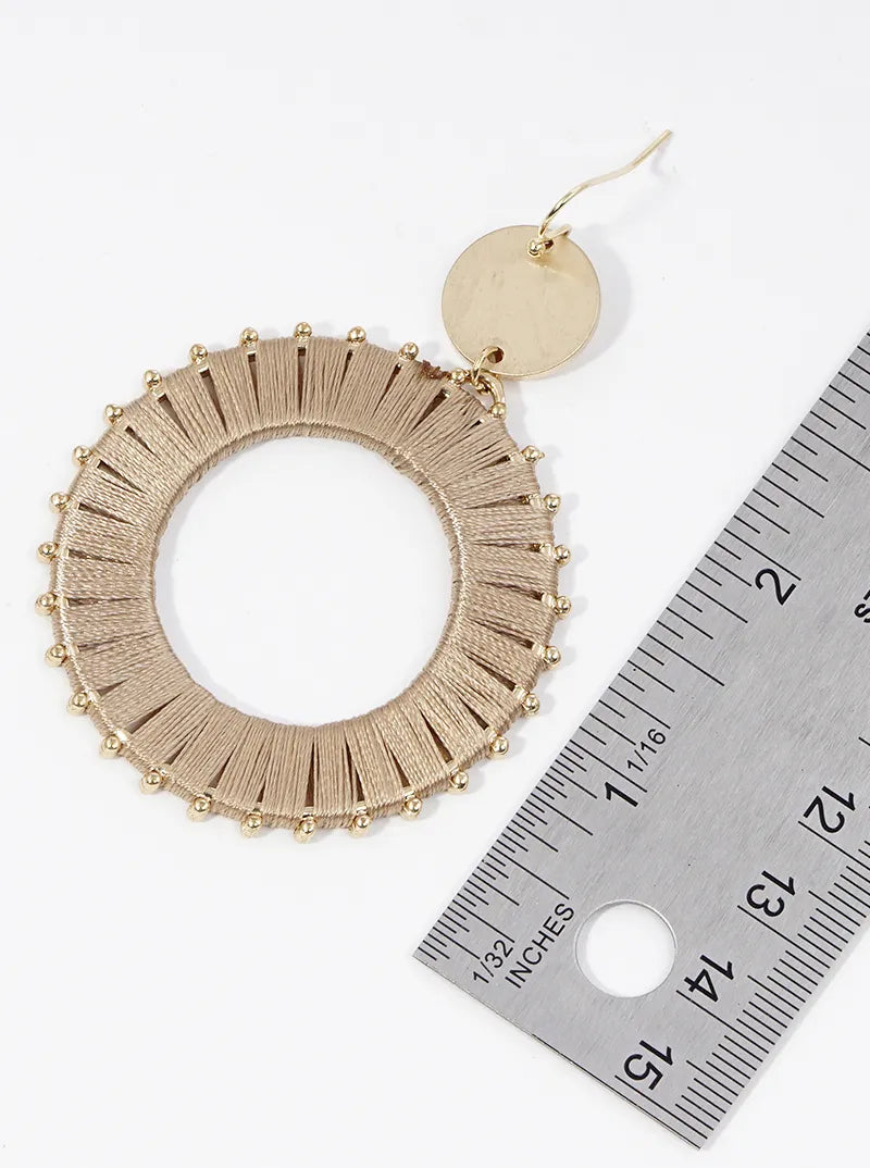 Thread Wrapped Circle Drop Dangle Earrings