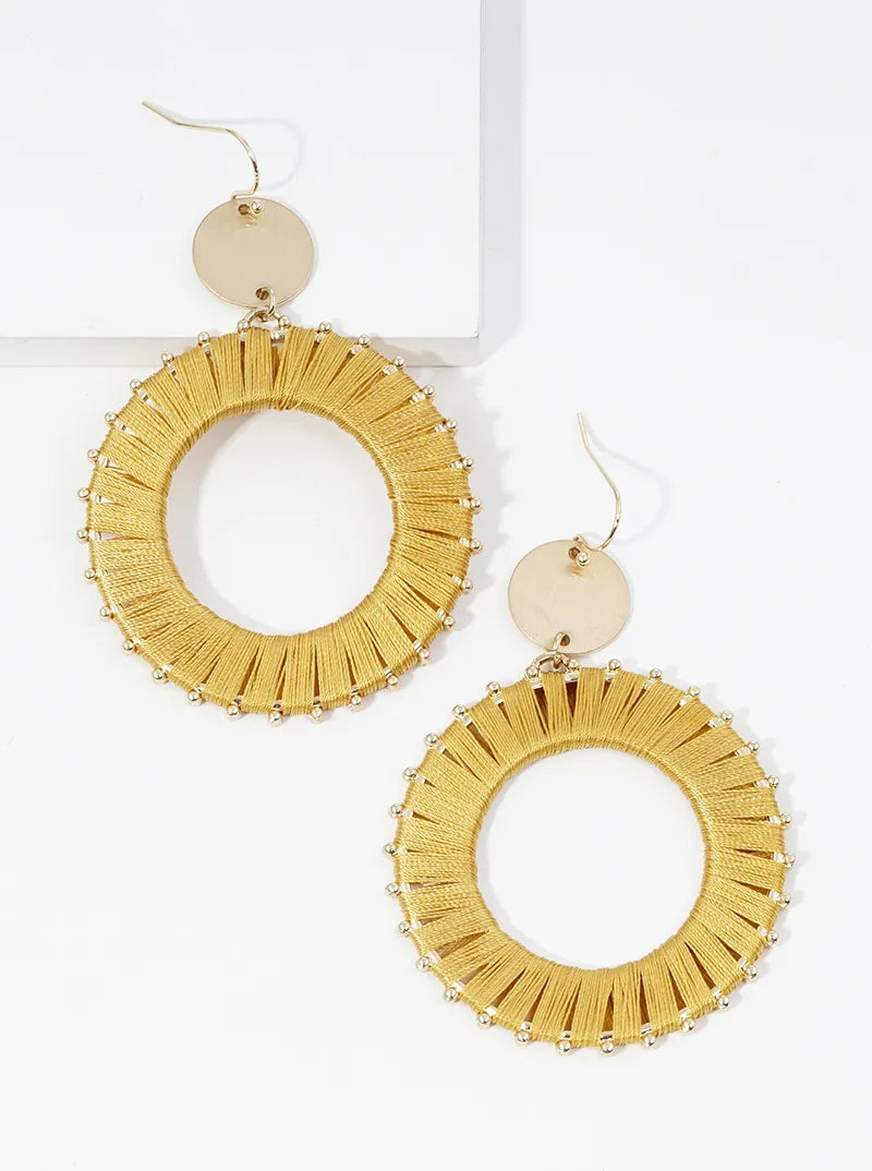 Thread Wrapped Circle Drop Dangle Earrings