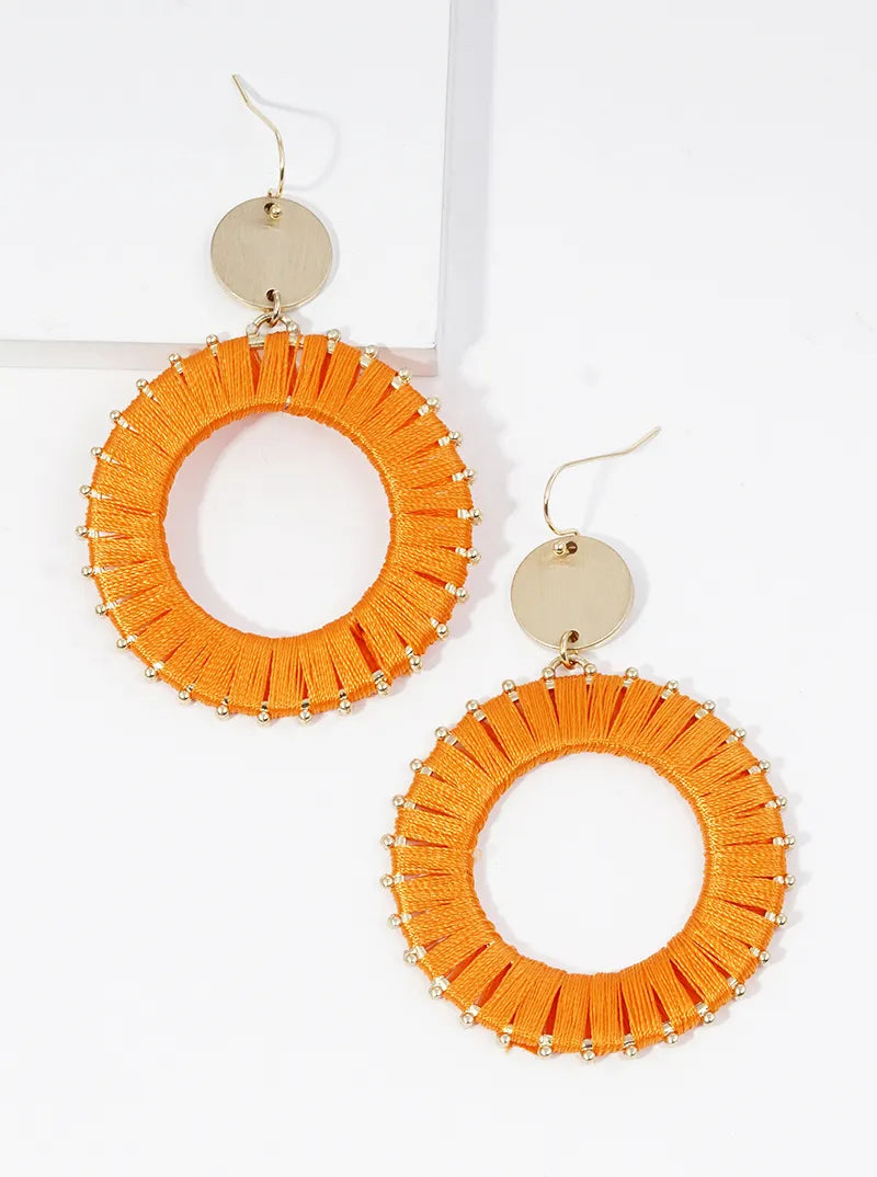 Thread Wrapped Circle Drop Dangle Earrings