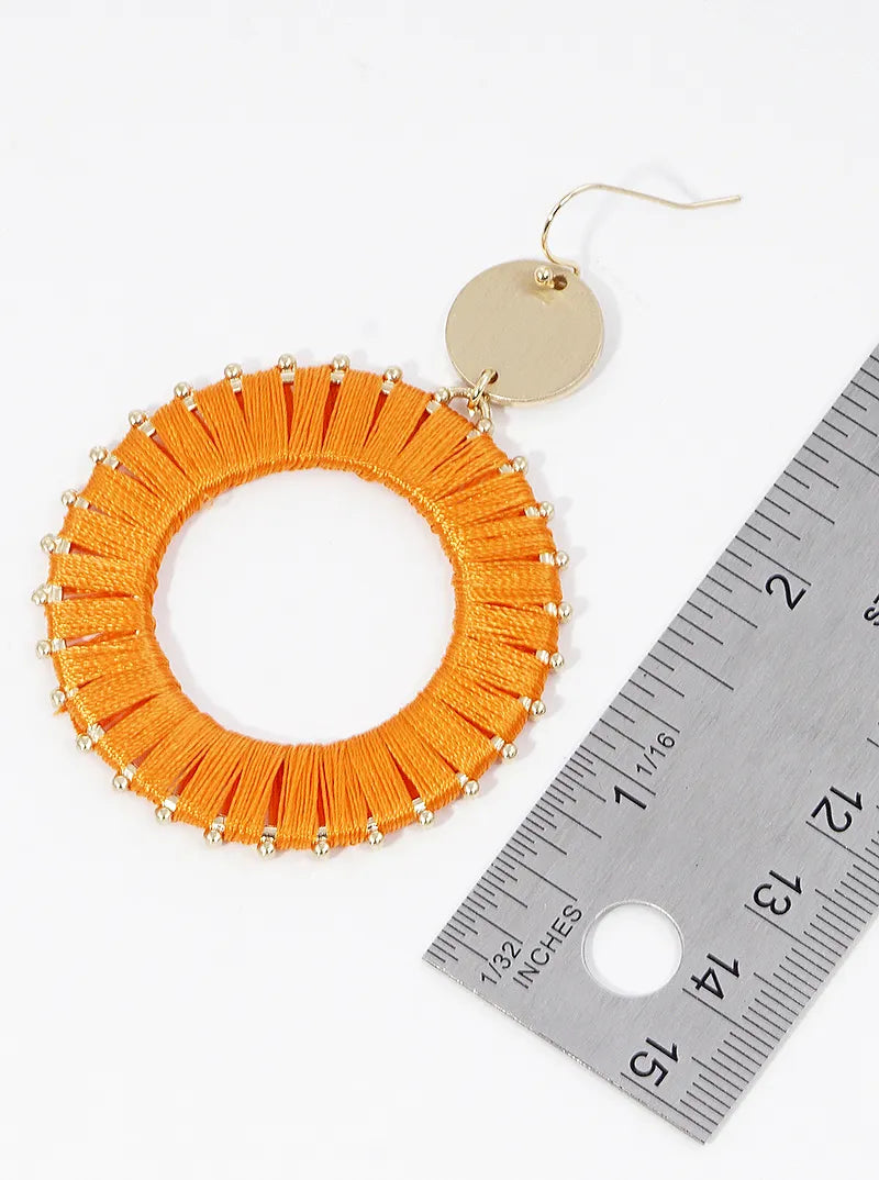 Thread Wrapped Circle Drop Dangle Earrings