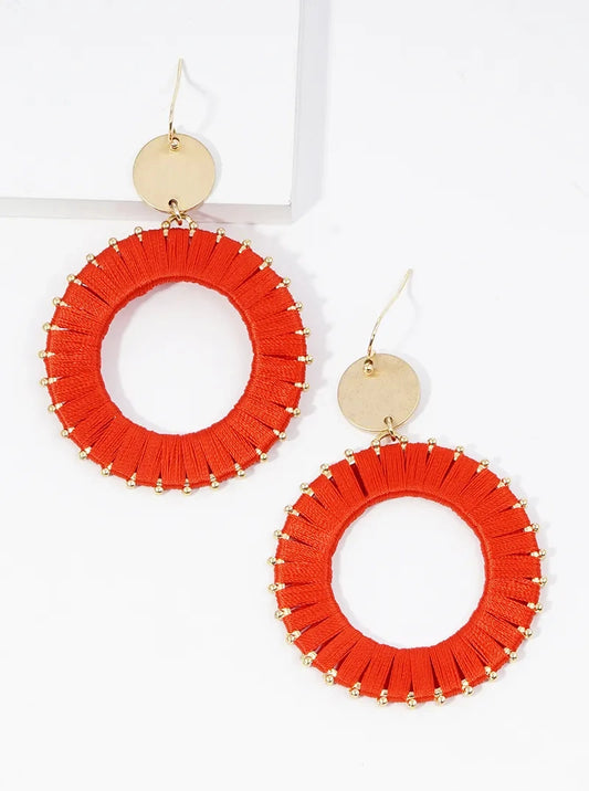 Thread Wrapped Circle Drop Dangle Earrings