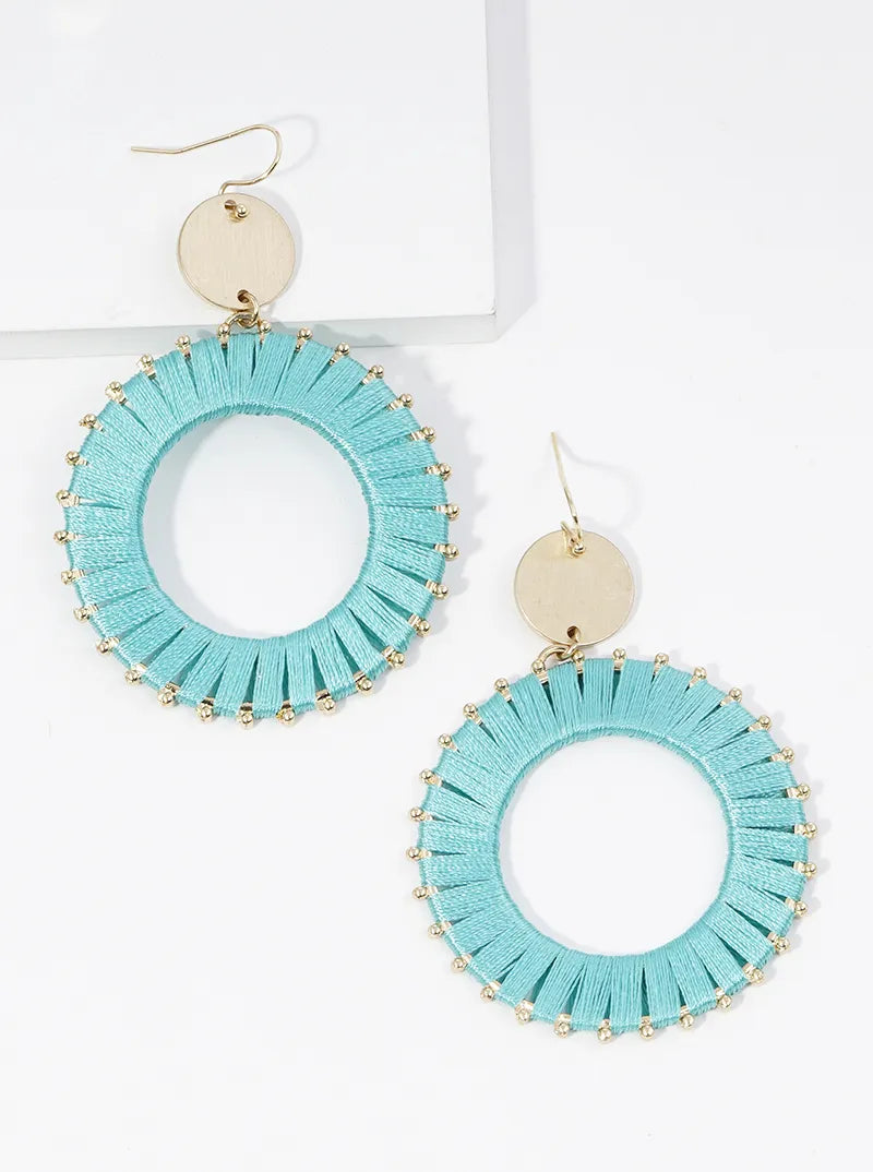 Thread Wrapped Circle Drop Dangle Earrings