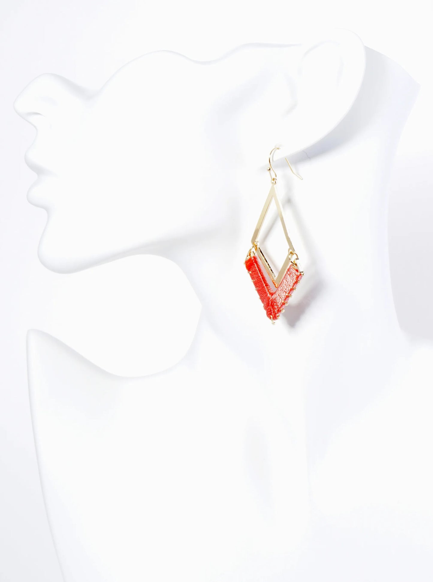 Thread Wrapped Rhombus Shape Geometric Dangle Earrings