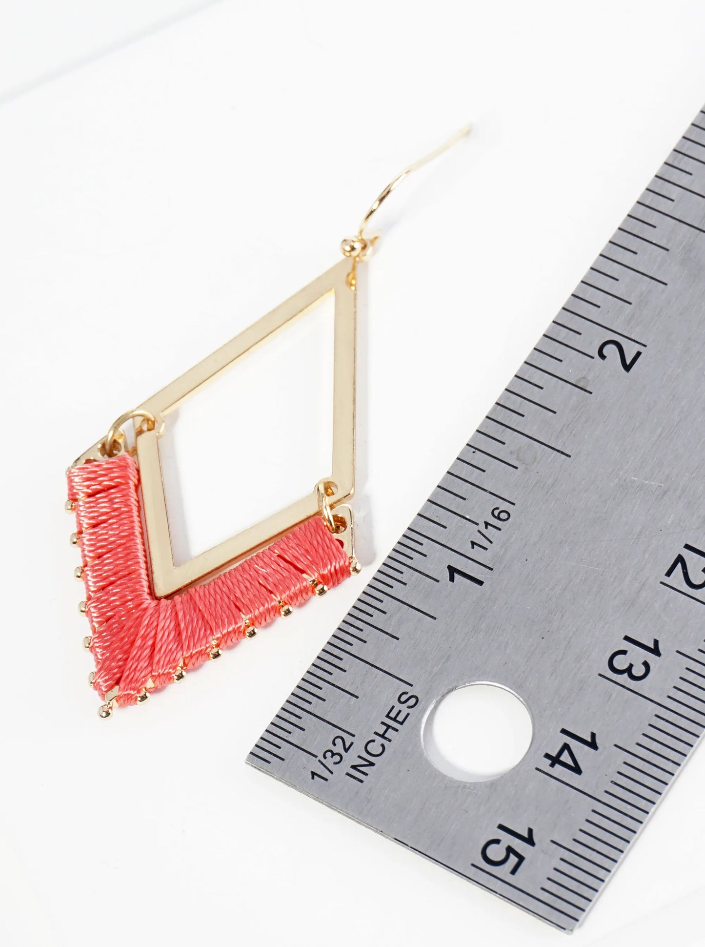 Thread Wrapped Rhombus Shape Geometric Dangle Earrings