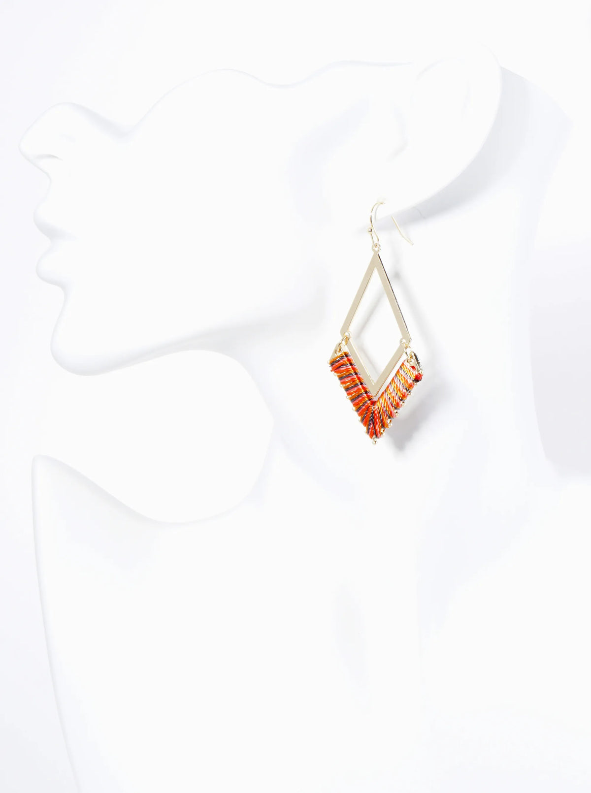 Thread Wrapped Rhombus Shape Geometric Dangle Earrings