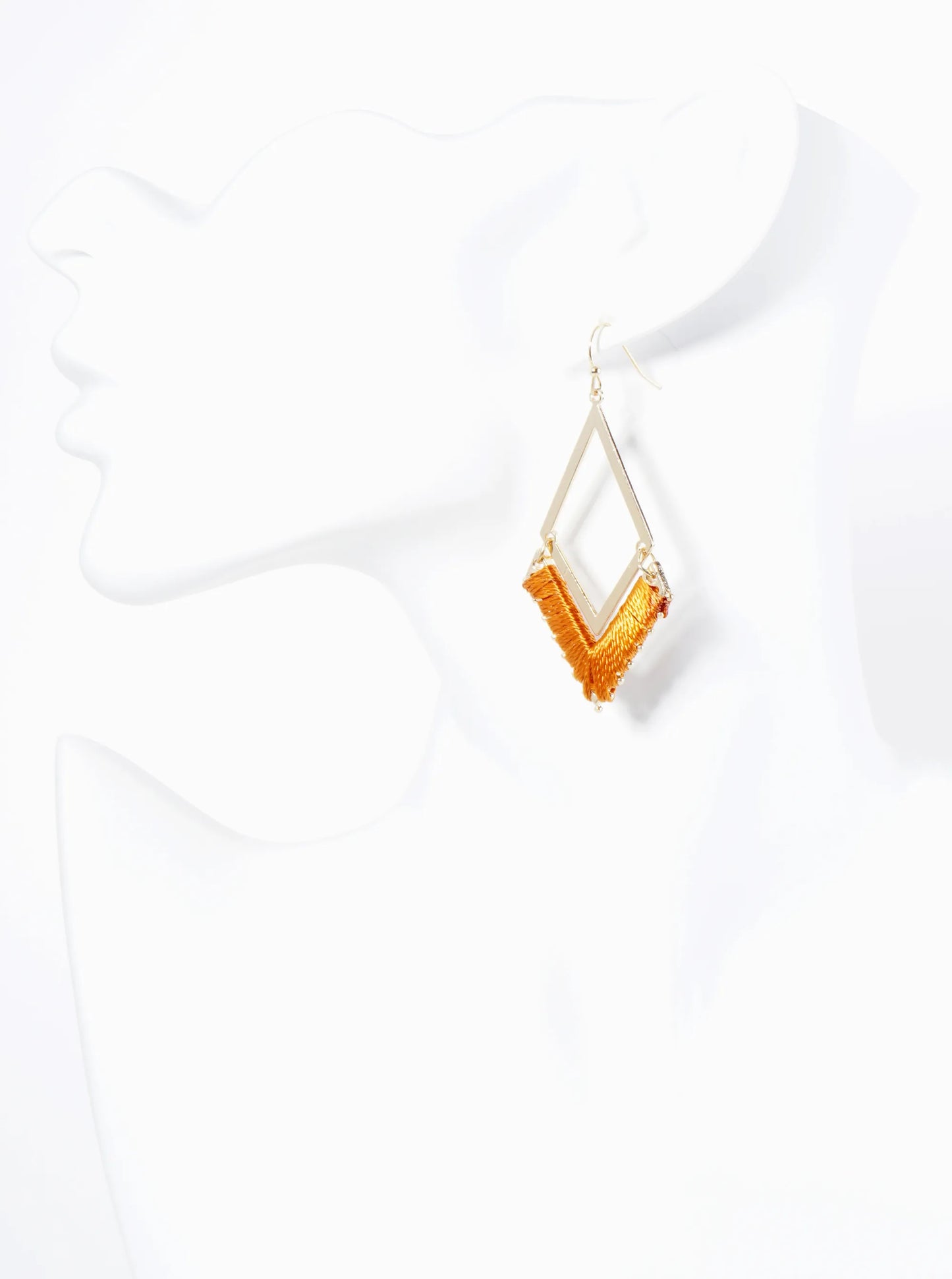 Thread Wrapped Rhombus Shape Geometric Dangle Earrings