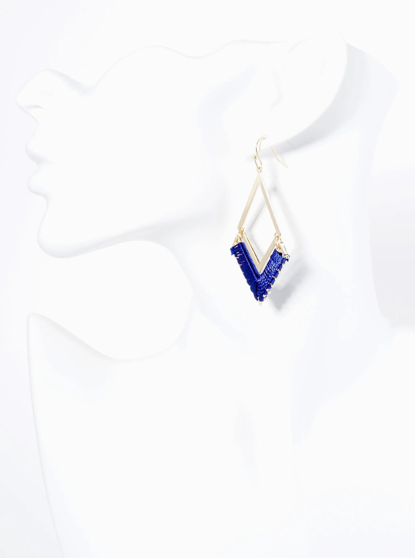 Thread Wrapped Rhombus Shape Geometric Dangle Earrings