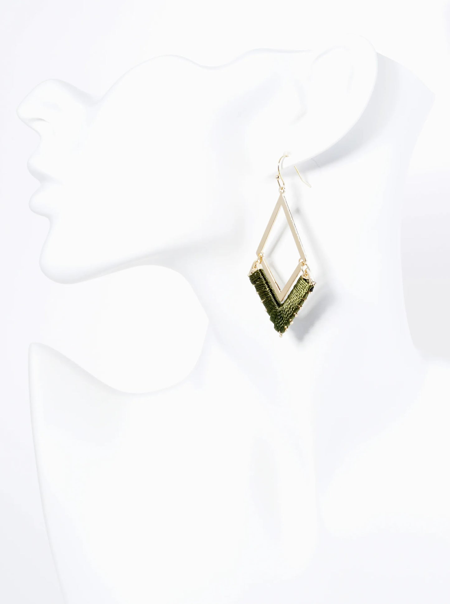 Thread Wrapped Rhombus Shape Geometric Dangle Earrings
