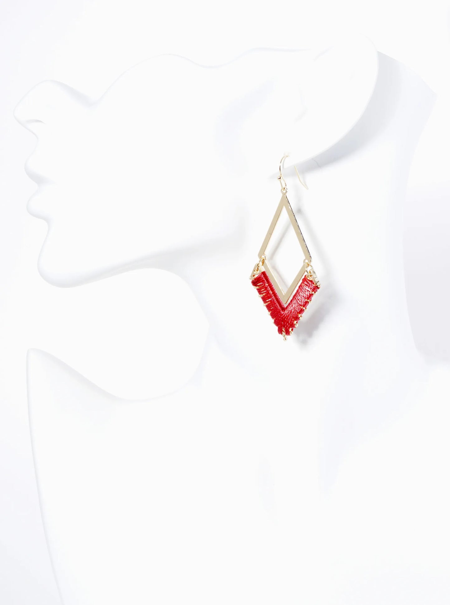 Thread Wrapped Rhombus Shape Geometric Dangle Earrings