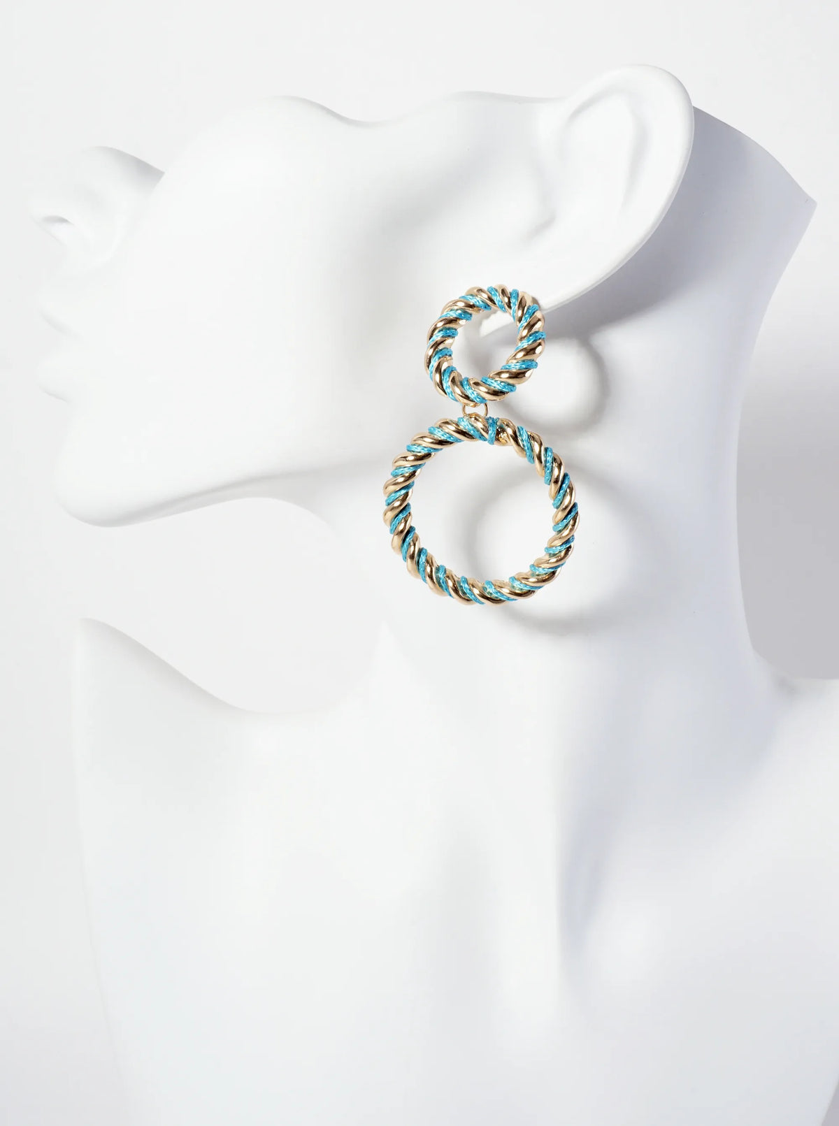 Thread-Wrapped Rope-Texture Double-Circle Drop Statement Earrings