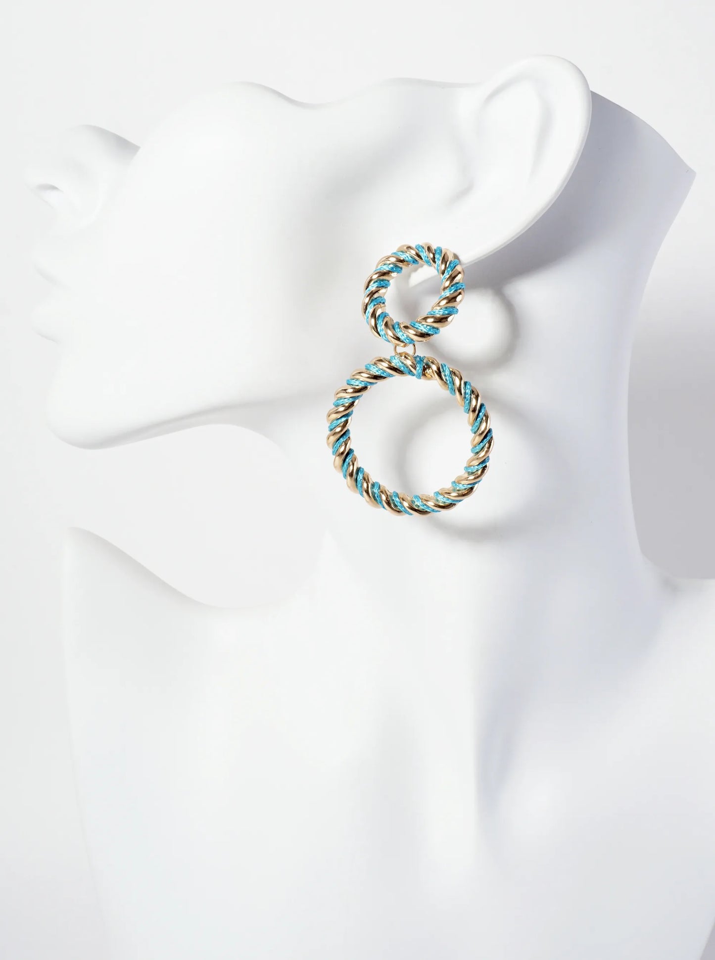 Thread-Wrapped Rope-Texture Double-Circle Drop Statement Earrings