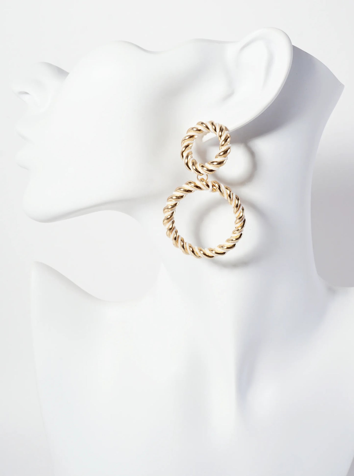 Thread-Wrapped Rope-Texture Double-Circle Drop Statement Earrings