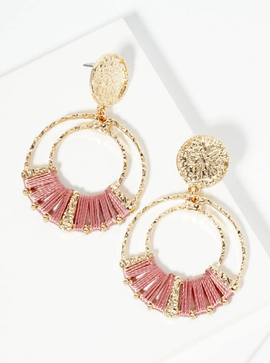 Thread Wrapped Textured Circle Drop Dangle Earrings
