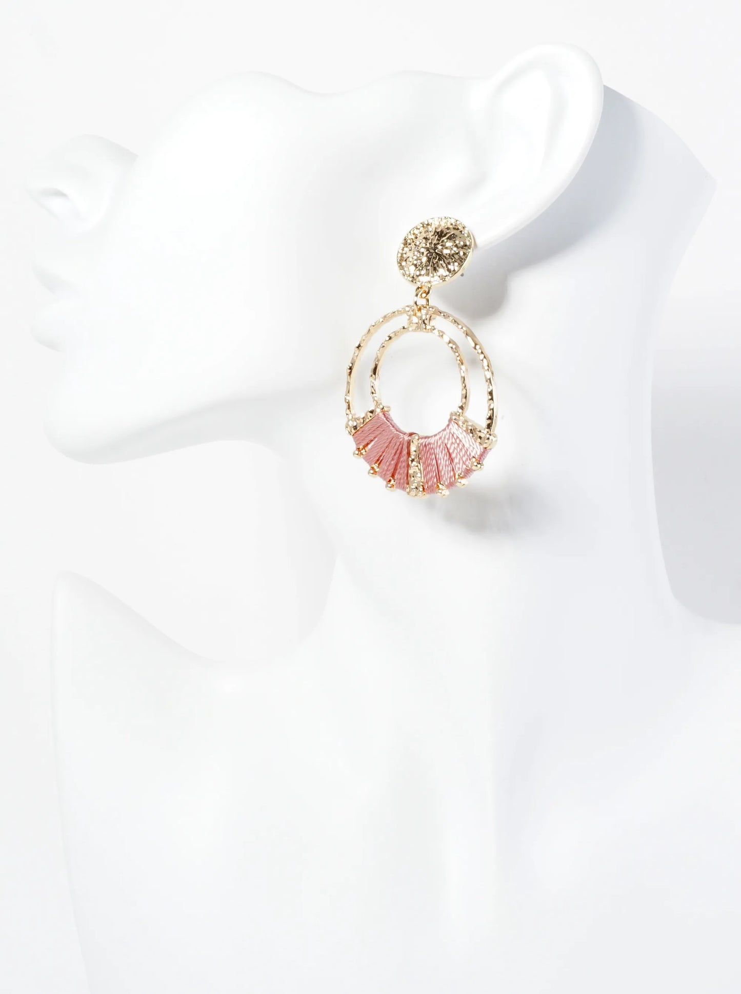 Thread Wrapped Textured Circle Drop Dangle Earrings