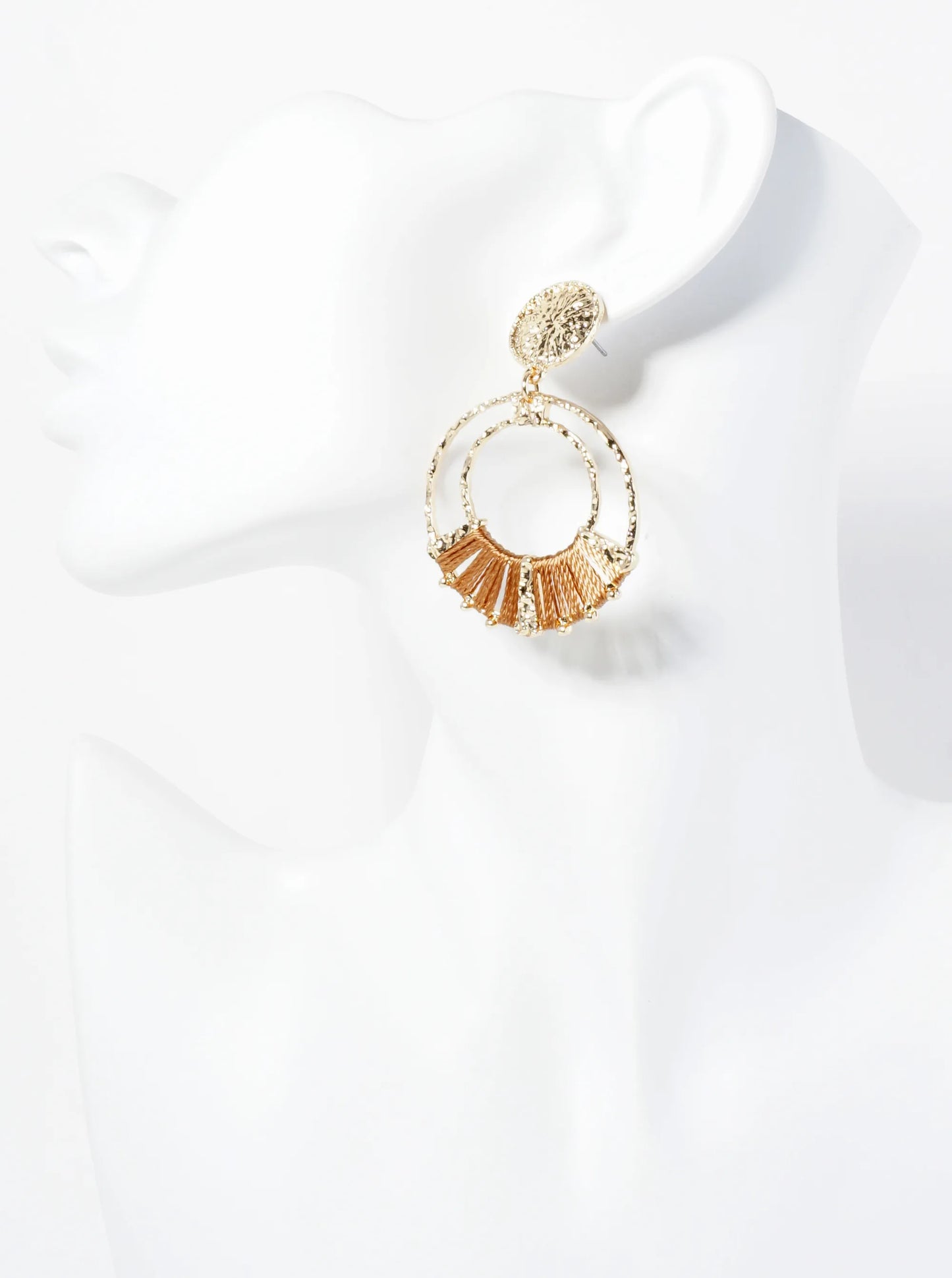 Thread Wrapped Textured Circle Drop Dangle Earrings