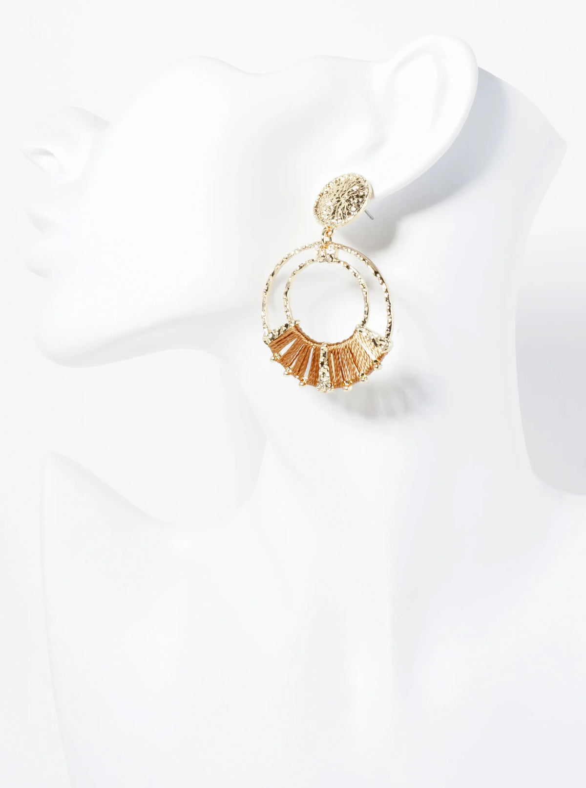 Thread Wrapped Textured Circle Drop Dangle Earrings