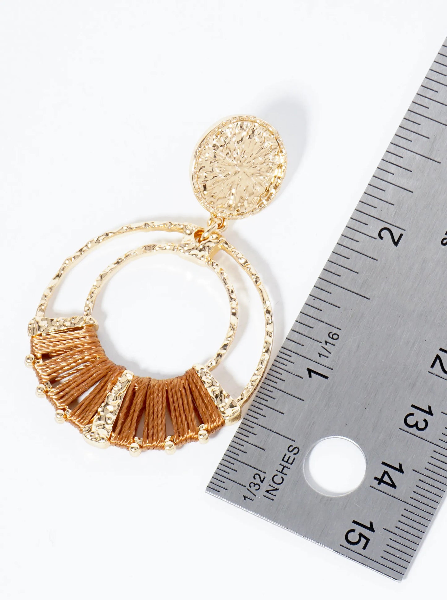 Thread Wrapped Textured Circle Drop Dangle Earrings