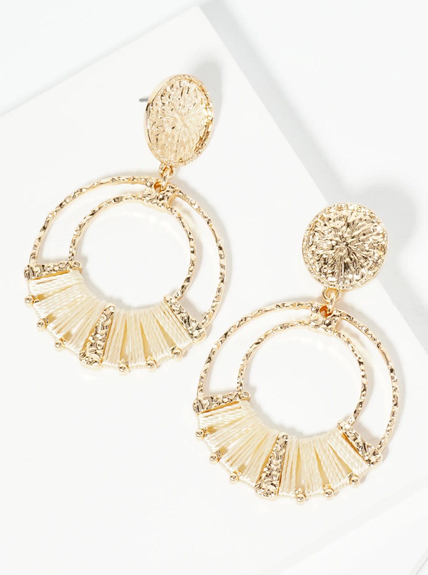 Thread Wrapped Textured Circle Drop Dangle Earrings