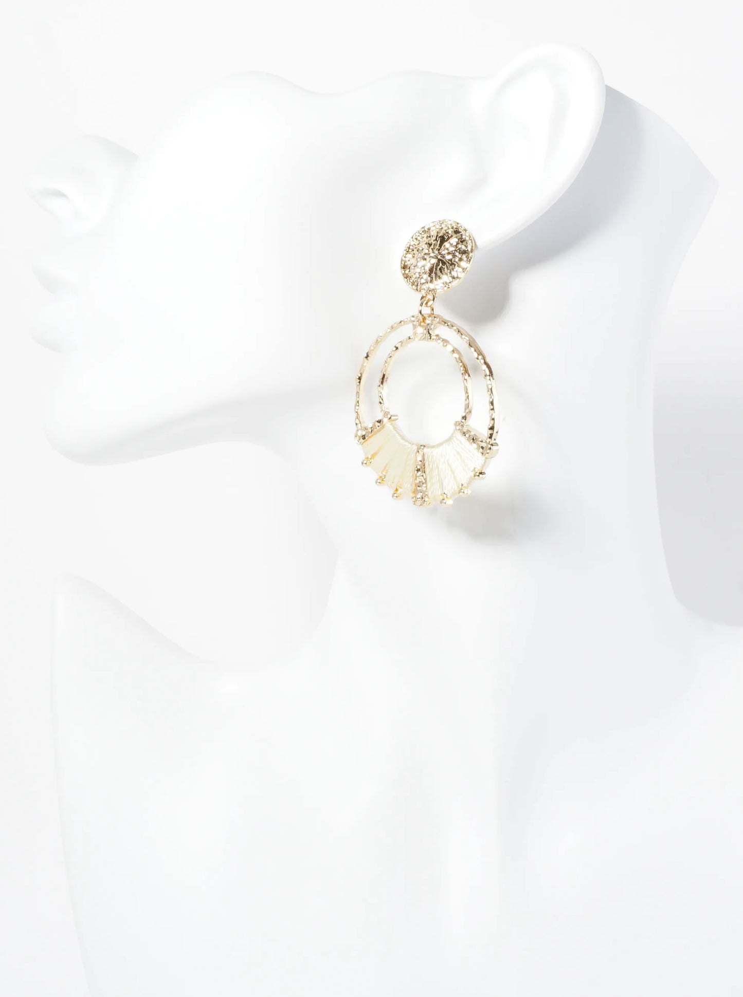 Thread Wrapped Textured Circle Drop Dangle Earrings