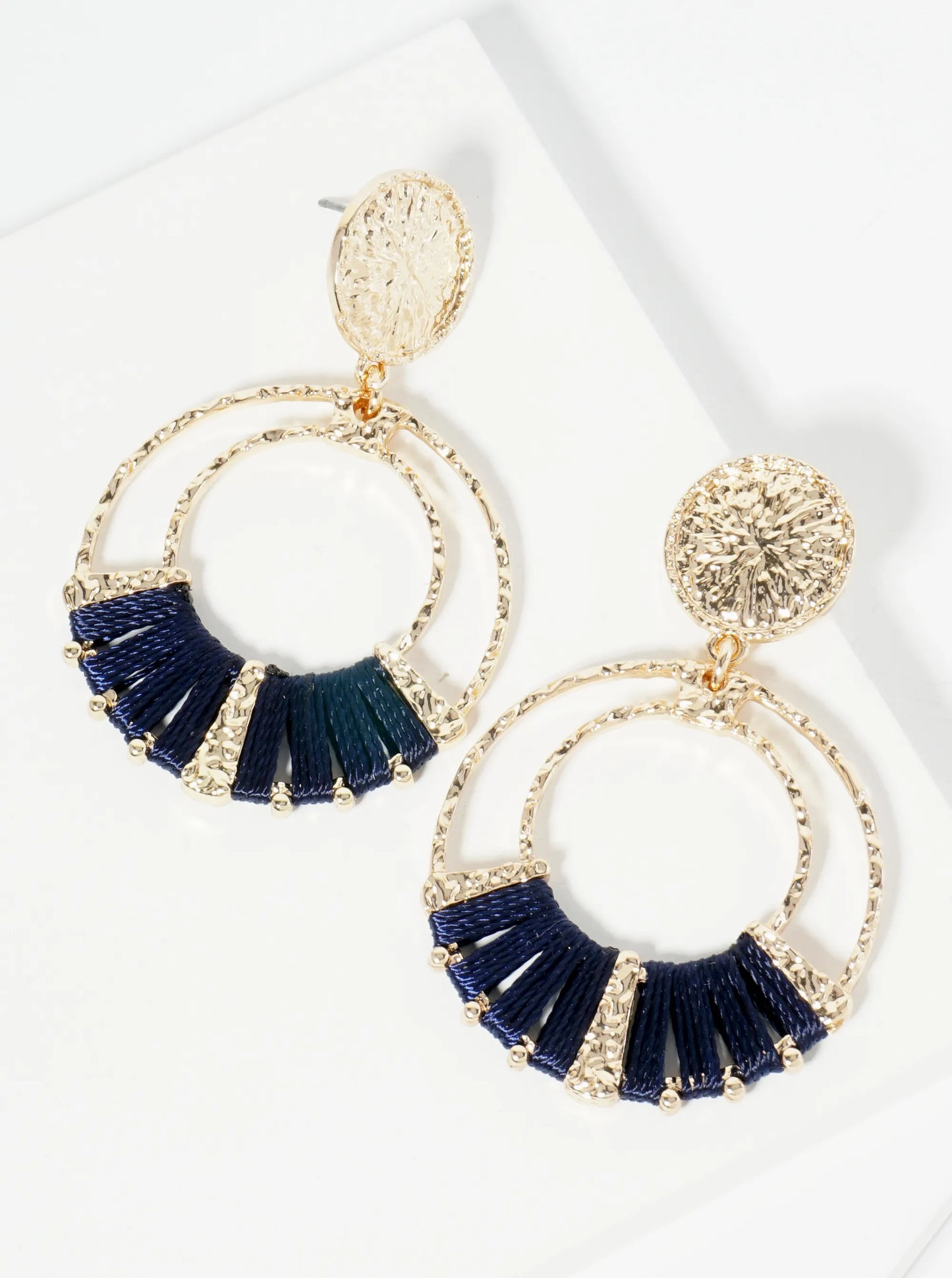 Thread Wrapped Textured Circle Drop Dangle Earrings