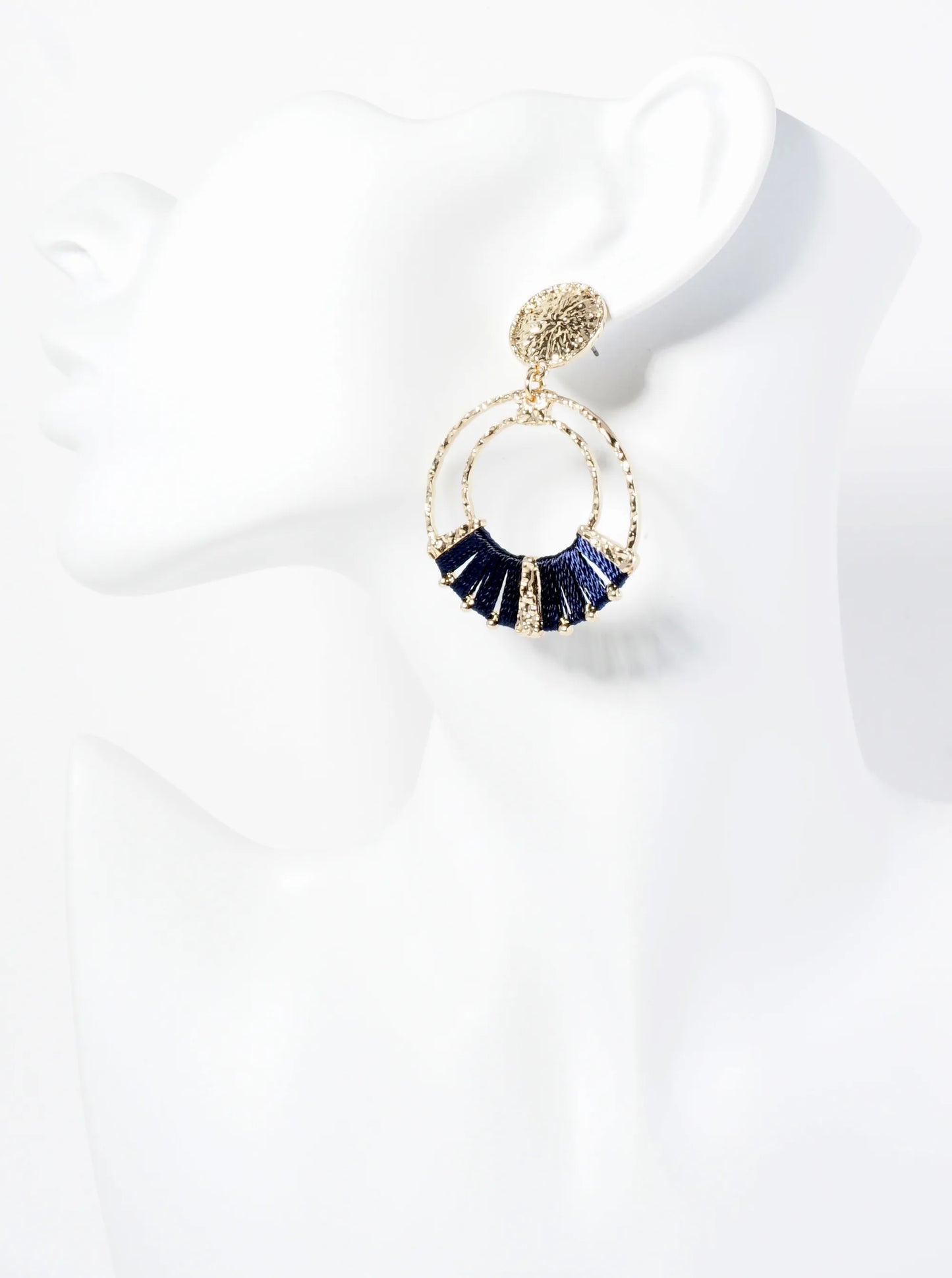 Thread Wrapped Textured Circle Drop Dangle Earrings