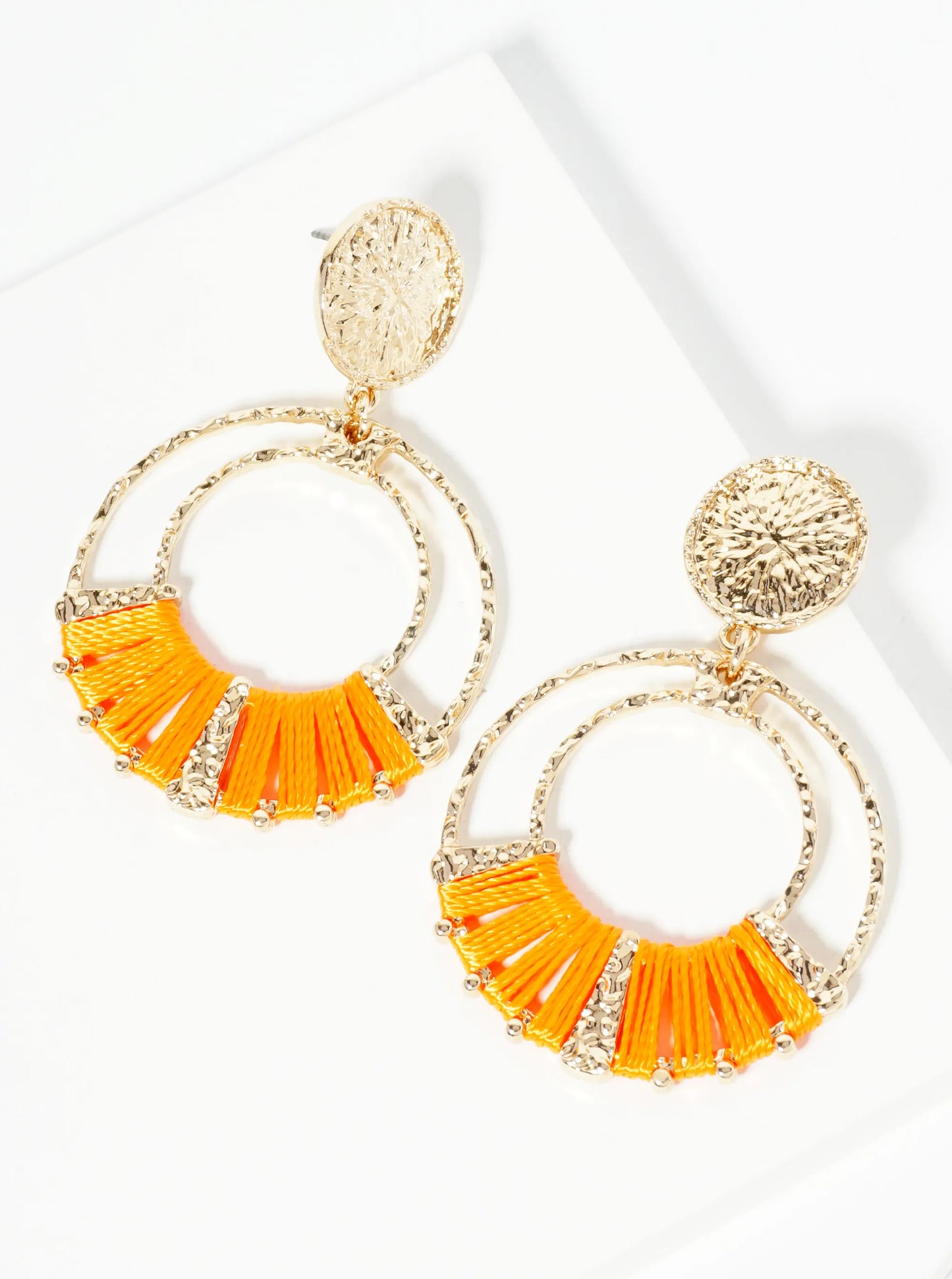 Thread Wrapped Textured Circle Drop Dangle Earrings