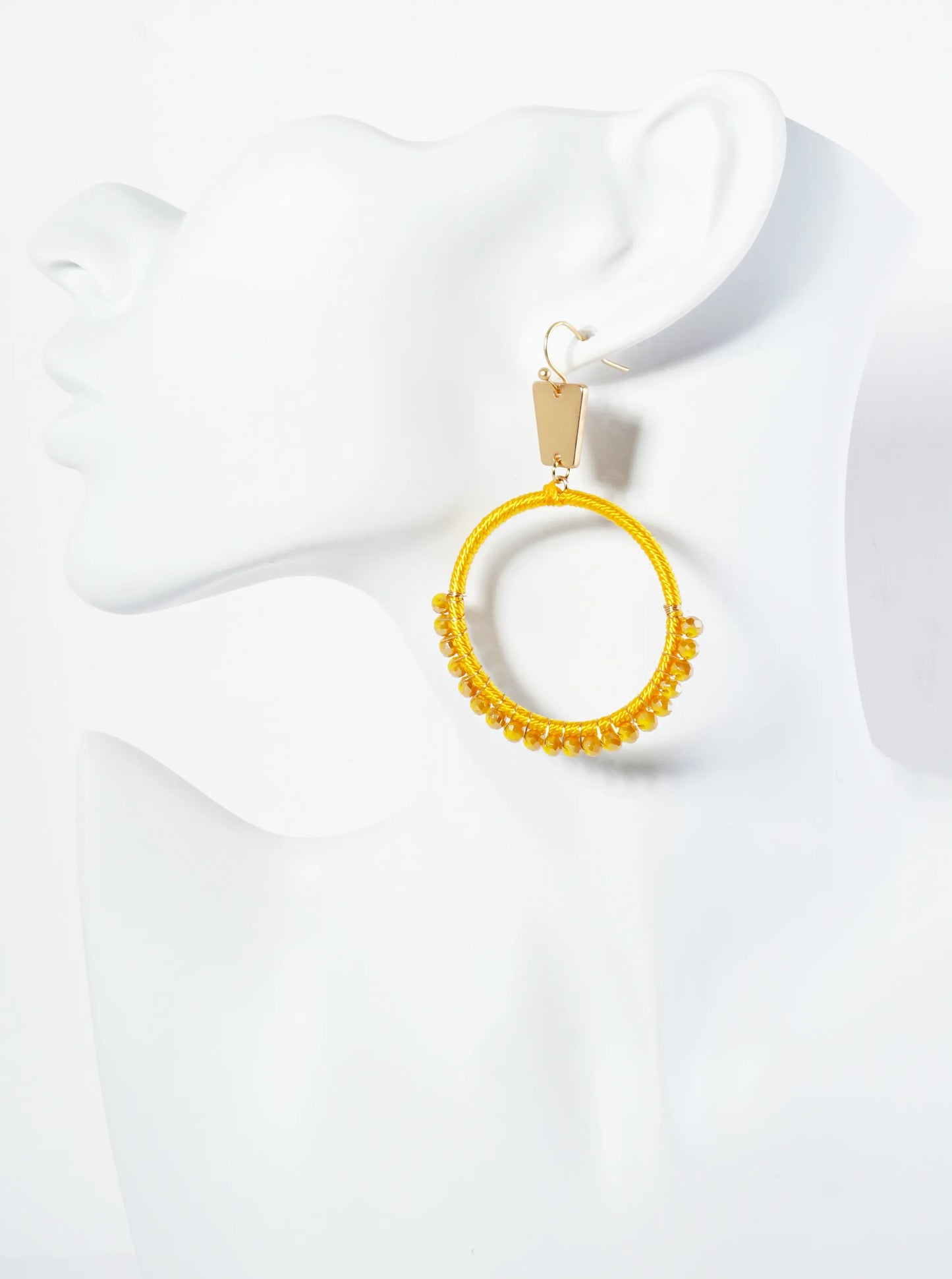 Thread And Glass Beads Wrapped Circle Drop Earrings